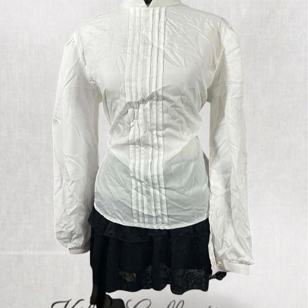 Light Goth Tuxedo Style High Neck Long Sleeve Blouse